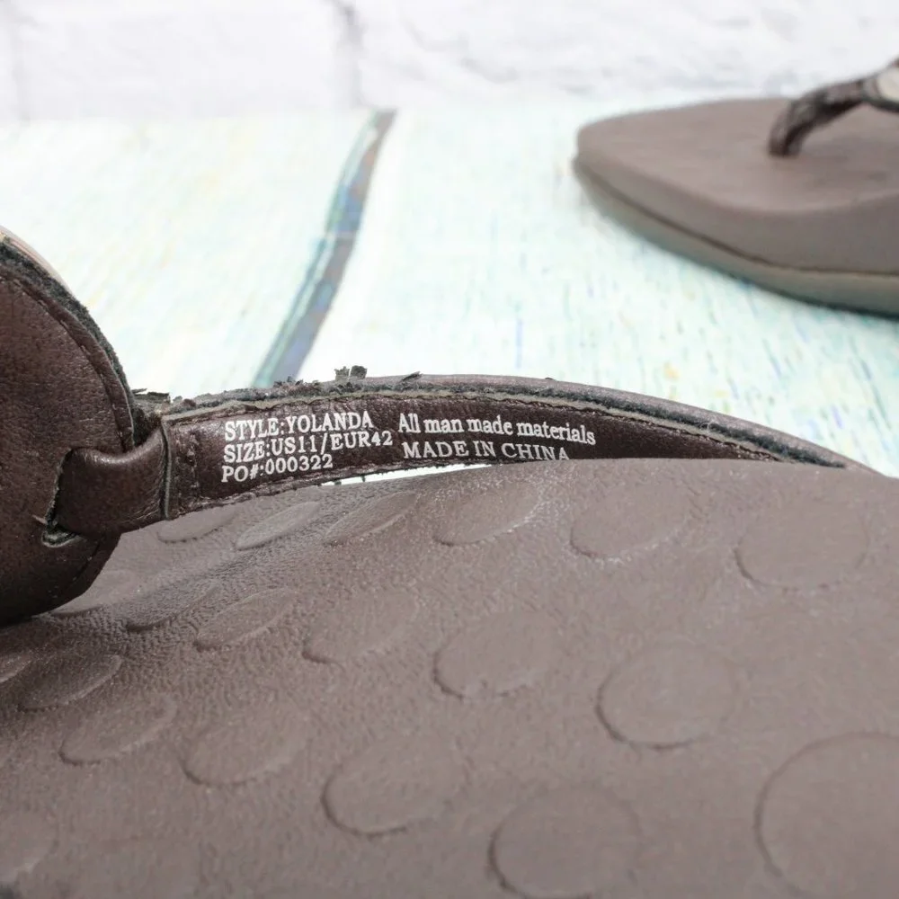 OrthaHeel Yolanda Brown Leather Flip Flop Orthotic Thong Sandals Size 11 - Picture 9 of 9